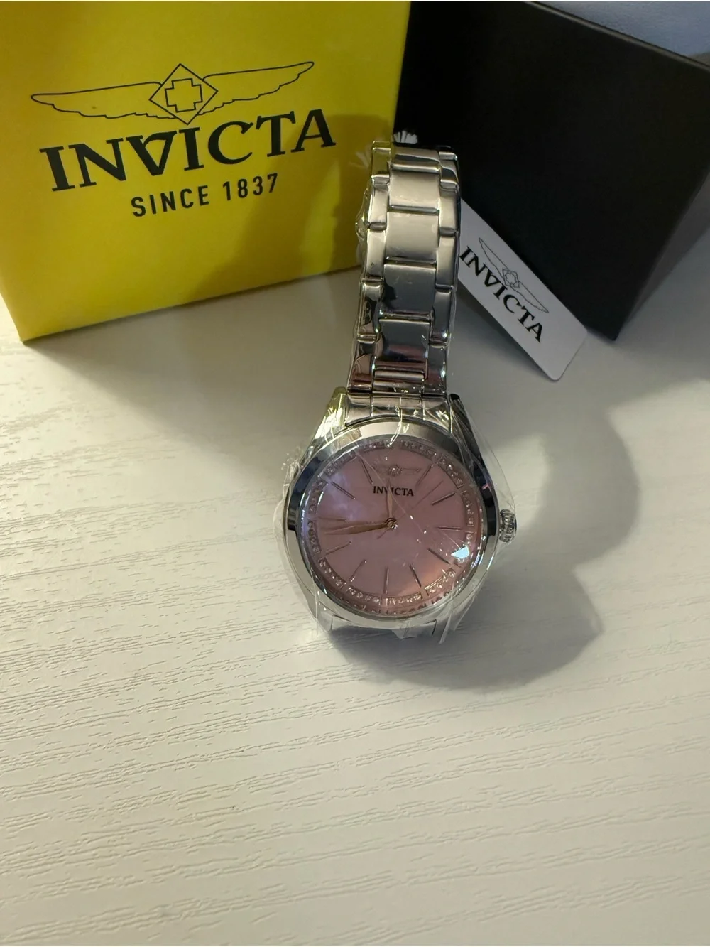 Invicta Women's Stainless Steel Watch with Pink Dial and Silver Bracelet